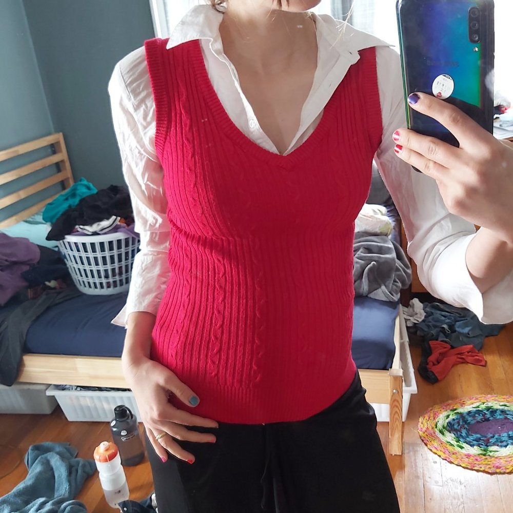 Red/White Women's Festive Longsleeve Layered Collared Longsleeve Shirt